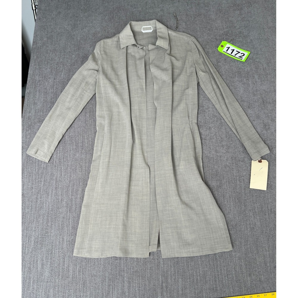 Womens Longline Trench Duster Jacket Medium Gray Long Sleeve Collared Open Front